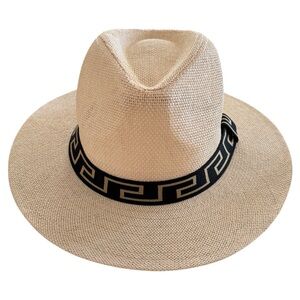 Sun Straw Hat With Black Pattern Ribbon